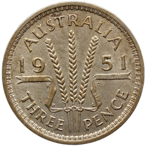 1951 PL 3 Pence Australia Coin George VI Silver