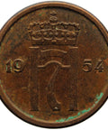 1954 1 Øre Norway Haakon VII Coin