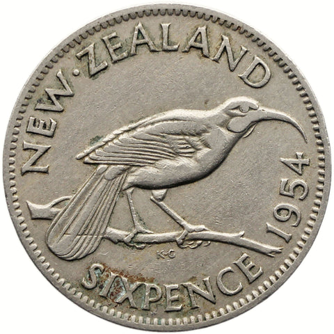 1954 6 Pence New Zealand Coin Elizabeth II