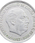 1957 5 Pesetas Spain Francisco Franco Coin 71