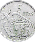1957 5 Pesetas Spain Francisco Franco Coin 71