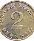 1959 J 2 Pfennig Germany - Federal Republic Coin Hamburg Mint