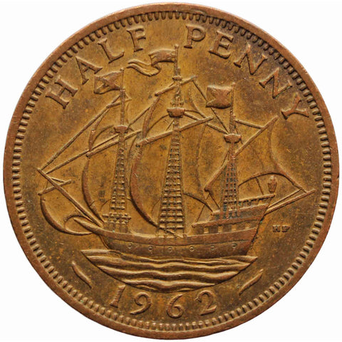 1962 Half Penny Elizabeth II Coin 1st portrait