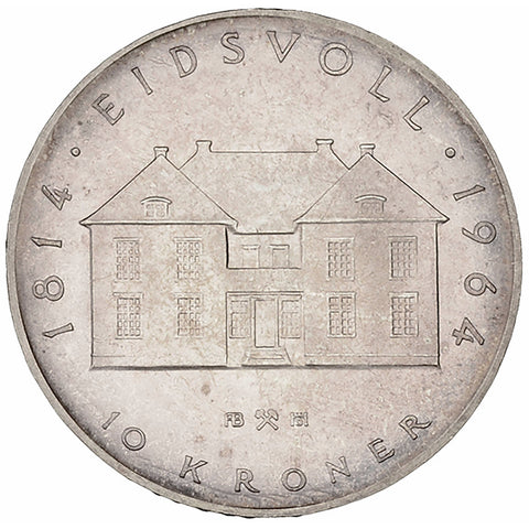 1964 10 Kroner Norway Coin Olav V Silver Constitution Sesquicentennial