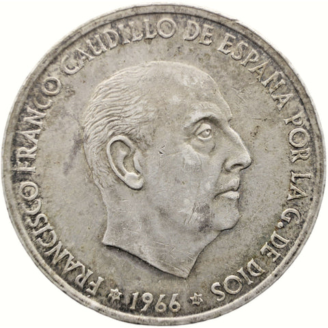 1966 100 Pesetas Spain Coin Francisco Franco Silver