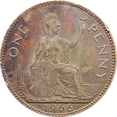 1966 One Penny Elizabeth II Coin 1st portrait
