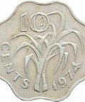1974 10 Cents Swaziland King Sobhuza II Coin