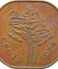 1974 2 Cents Swaziland Coin