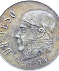 1974 One Peso Mexico Coin Portrait of José María Morelos