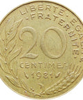 1981 20 Centimes France Coin Marianne Dolphin Mark
