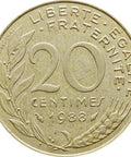 1988 20 Centimes France Coin Marianne Dolphin Mark