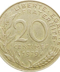 20 Centimes 1979 France Coin Marianne Dolphin Mark