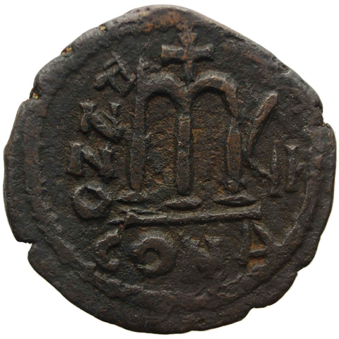 578 - 582 Byzantine Empire Follis Tiberius II Constantine Bronze Coin Constantinople Mint