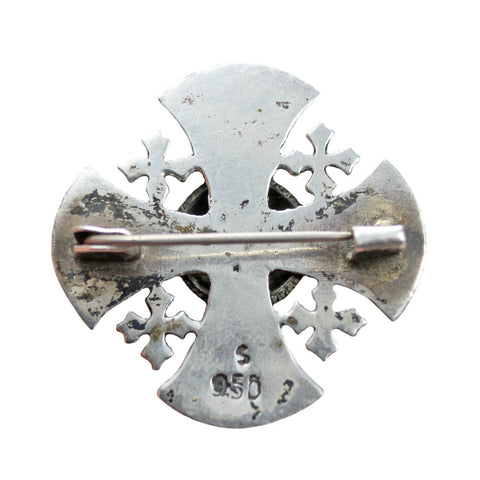 Antique Solid Silver Cross Brooch Amethyst Gemstone Hallmarked