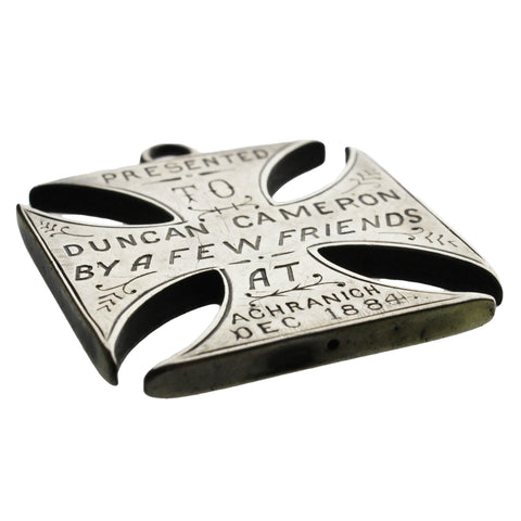 Ardtornish Scotland 1883 Antique Duncan Cameron Sterling Silver Cross Medal Silversmith Henry Cook Birmingham Hallmarks Achranich