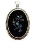 Birds Flowers Pendant 1982 Stylish Vintage Silver and Black Glass