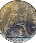 British Coin 1964 One Penny Elizabeth II 1st portrait United Kingdom Coin Old Money Numismatic Collectible 1 Penny GRATIA·REGINA