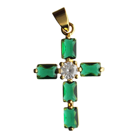 Cross Green Glass Vintage Crucifix Pendant