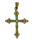 Cross Pendant Green Glass Vintage Religious