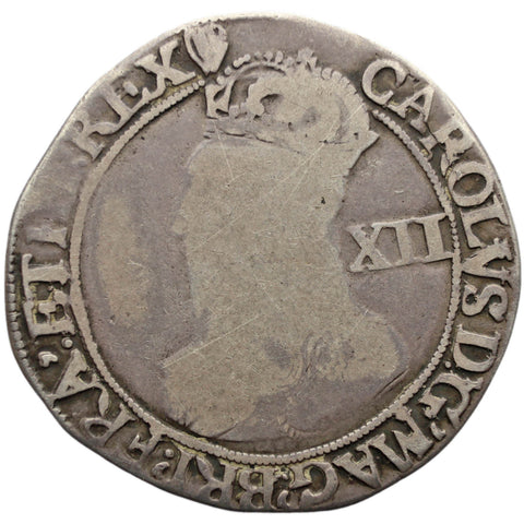 England 1632 – 1633 Shilling Charles I Coin Harp mintmark Silver Hammered House of Stuart Group D; 4th bust
