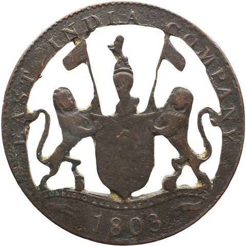 Folk Art 1803 British East India Company 20 Cash Coin India - British (Madras)