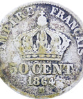 France 1864 BB 50 Centimes Napoleon III Coin Silver
