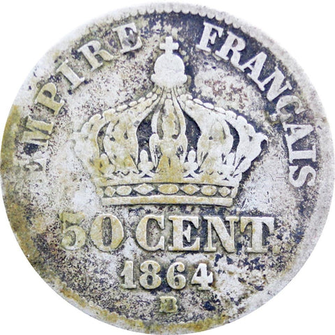 France 1864 BB 50 Centimes Napoleon III Coin Silver