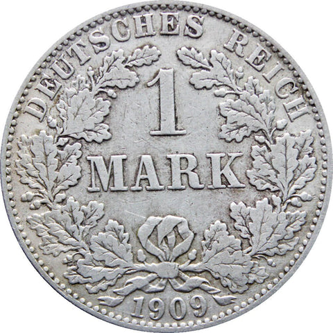 Germany 1909 One Mark Wilhelm II Silver Coin (type 2 - small shield)
