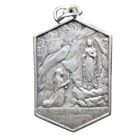 Religious Medal Medallion Bernadette Soubirou Marian Apparitions at Lourdes in 1858