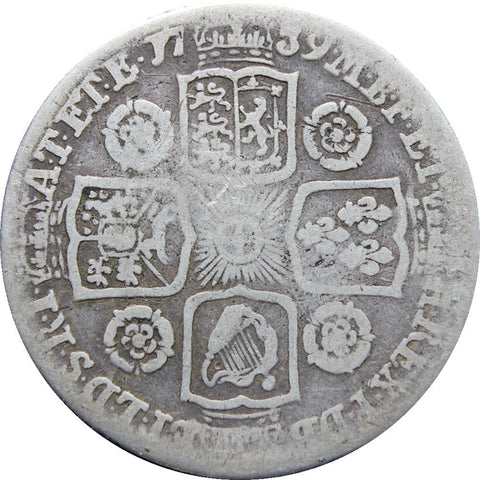 1739 Shilling Coin George II Silver Coins Great Britain Old Money Antique Numismatic British Roses in angles