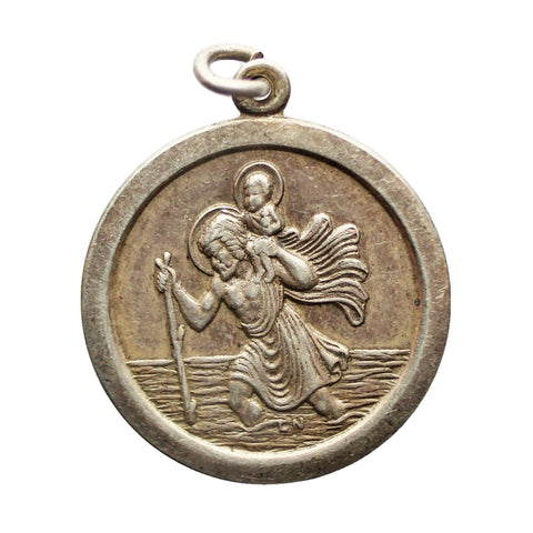 Silver Religion St Christopher Pendant Medallion Vintage