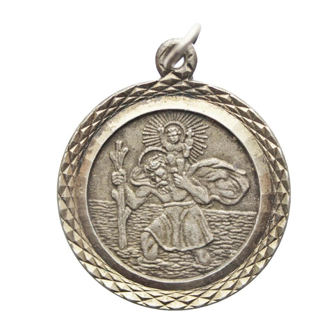St Christopher Silver Religion Pendant Medallion Vintage