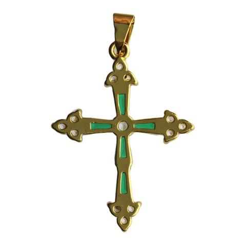 Cross Pendant Green Glass Vintage Religious