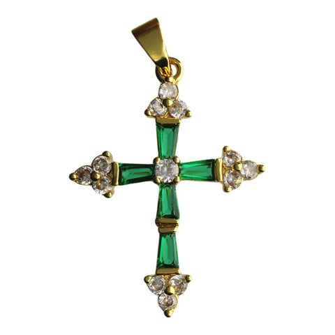 Cross Pendant Green Glass Vintage Religious