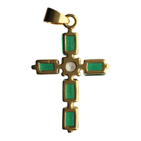 Cross Green Glass Vintage Crucifix Pendant