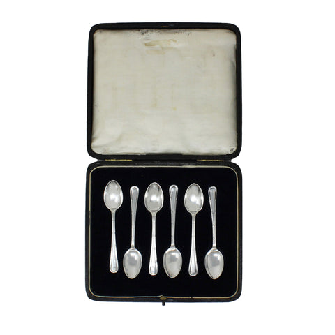1917 Antique George V Era Sterling Silver Set Six Tea Spoons Original Case Silversmith Robert Pringle & Sons Sheffield Hallmarks