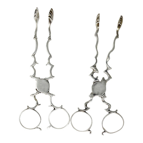 Pair 18th Century Antique George III Era Sterling Silver Tongs London Hallmarks