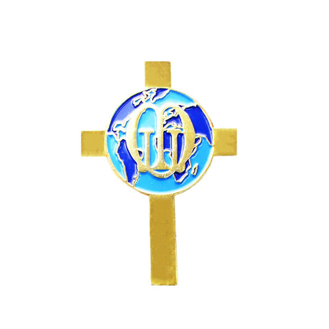 Cross Pin Vintage Enamel World Globe Religion