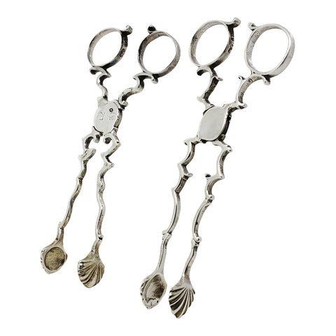 Pair 18th Century Antique George III Era Sterling Silver Tongs London Hallmarks