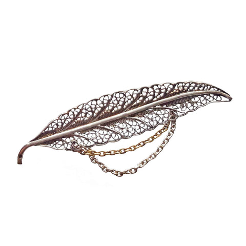 Vintage Brooch Leaf Solid Silver