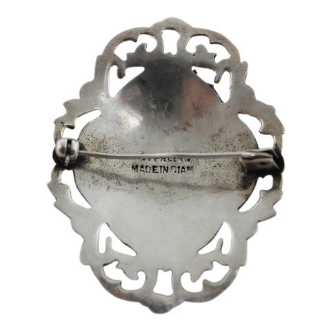 1900’s Antique Thailand Siam Sterling Silver Brooch Thai God of Protection Vishnu God Hindu