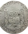 1765 MO 8 Reales Mexico Coin Charles III of Spain Silver Crowned Pillars