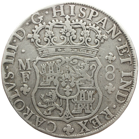 1765 MO 8 Reales Mexico Coin Charles III of Spain Silver Crowned Pillars