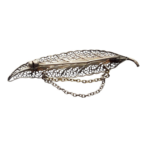 Vintage Brooch Leaf Solid Silver