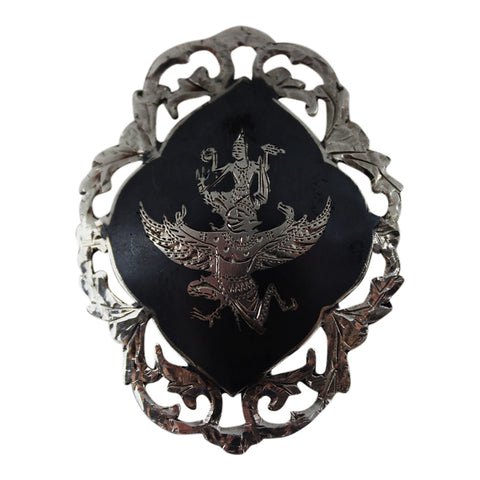 1900’s Antique Thailand Siam Sterling Silver Brooch Thai God of Protection Vishnu God Hindu