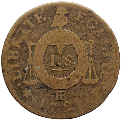 1793 BB France 1 Sol Coin Strasbourg Mint