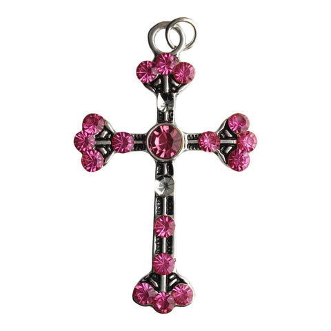 Cross Pendant Pink Glass Vintage Religious