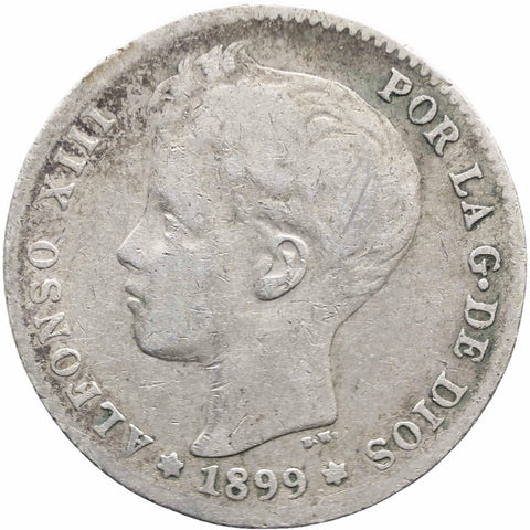 1899 One Peseta Spain Coin Alfonso XIII 3rd portrait Silver