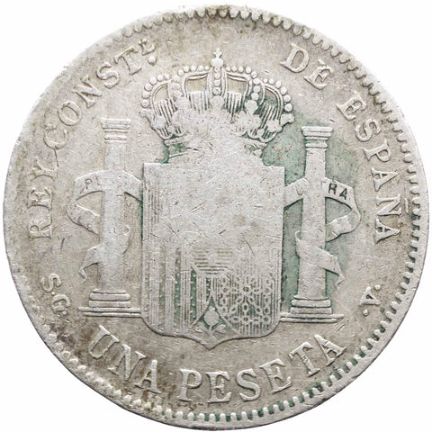 1899 One Peseta Spain Coin Alfonso XIII 3rd portrait Silver