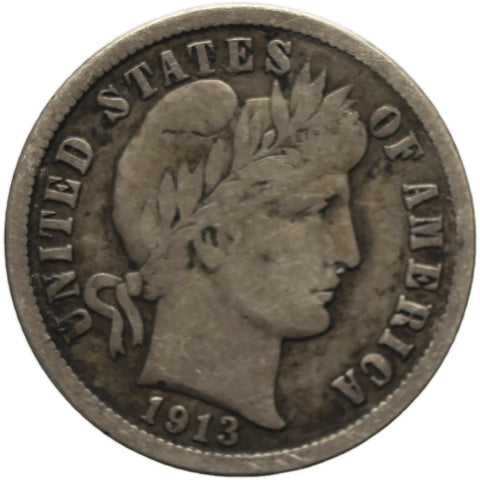 1913 One Dime United States Barber Coin Silver